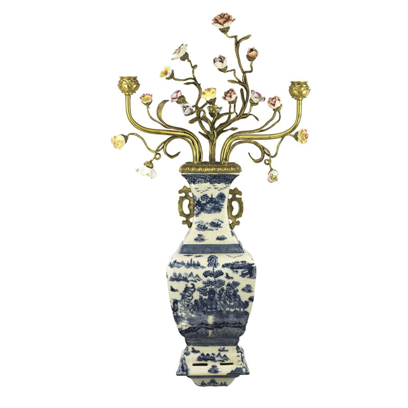 Подсвечник Flowers In A Vase Белый Синий Бронза Подсвечник Flowers In A Vase Белый Синий Бронза в Челябинске | Loft Concept