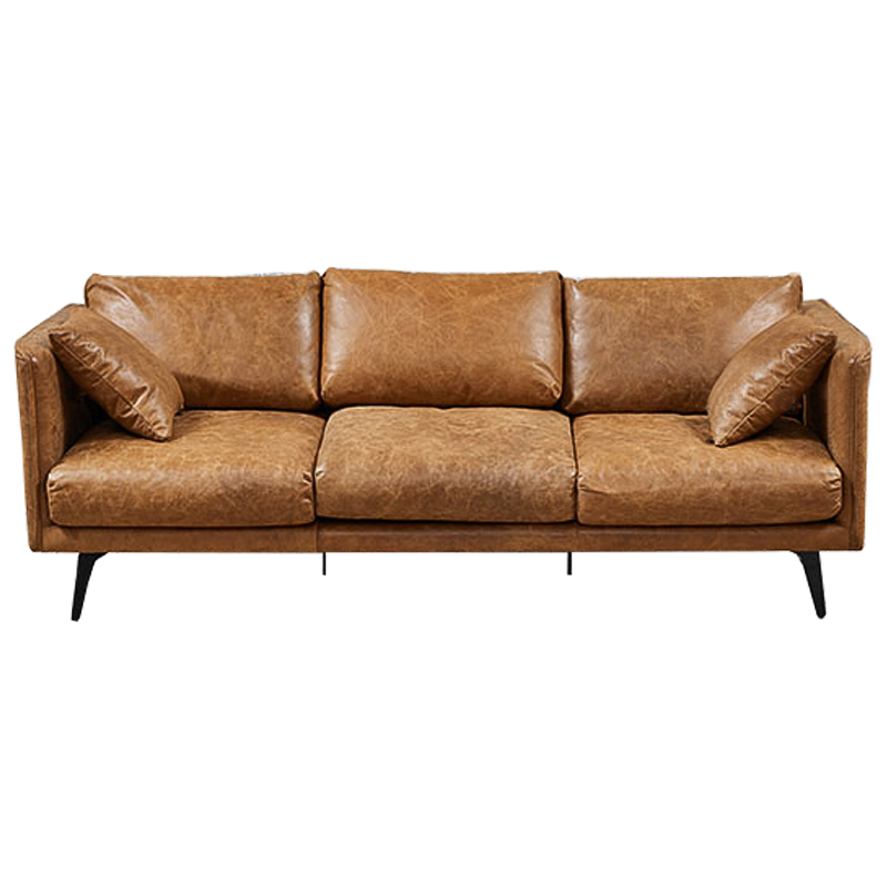 Диван Caramel Leather Triple Sofa Карамель Черный Диван Caramel Leather Triple Sofa Карамель Черный в Челябинске | Loft Concept