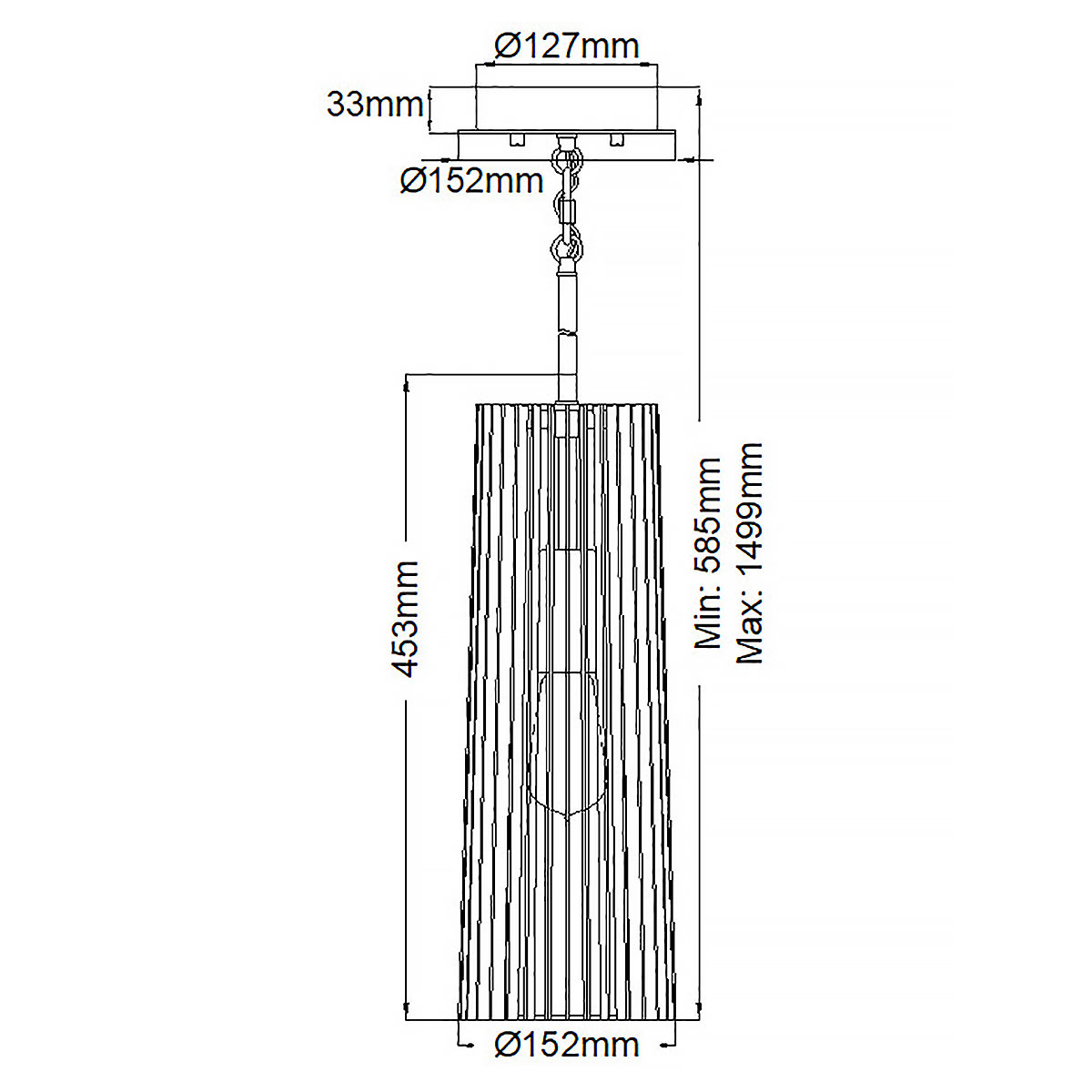 Подвесной светильник с узким цилиндрическим абажуром из черных вертикальных реек Kichler в Челябинске