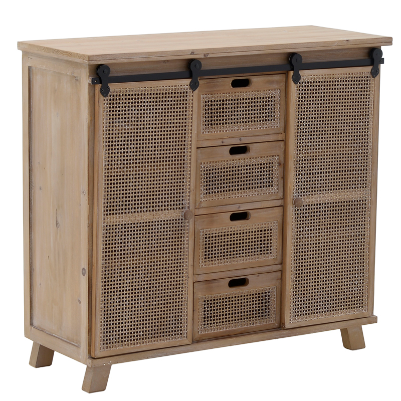 Комод из дерева и ротанга Rosita Wood chest of drawers Бежево-серый Черный Комод из дерева и ротанга Rosita Wood chest of drawers Бежево-серый Черный в Челябинске | Loft Concept