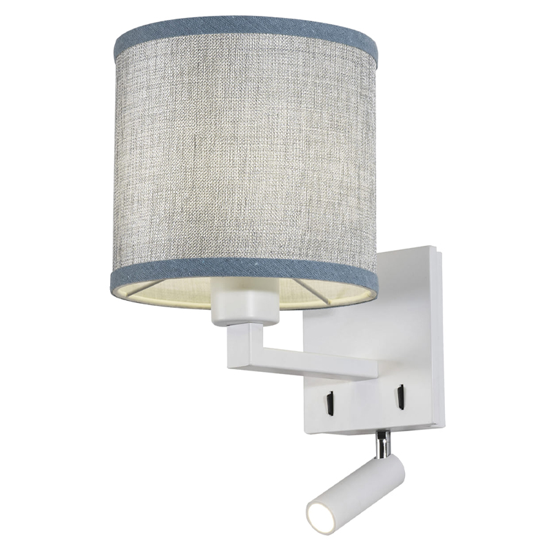 Бра с абажуром и поворотным спотом Trumpet Lamp White Серый Белый Бра с абажуром и поворотным спотом Trumpet Lamp White Серый Белый в Челябинске | Loft Concept