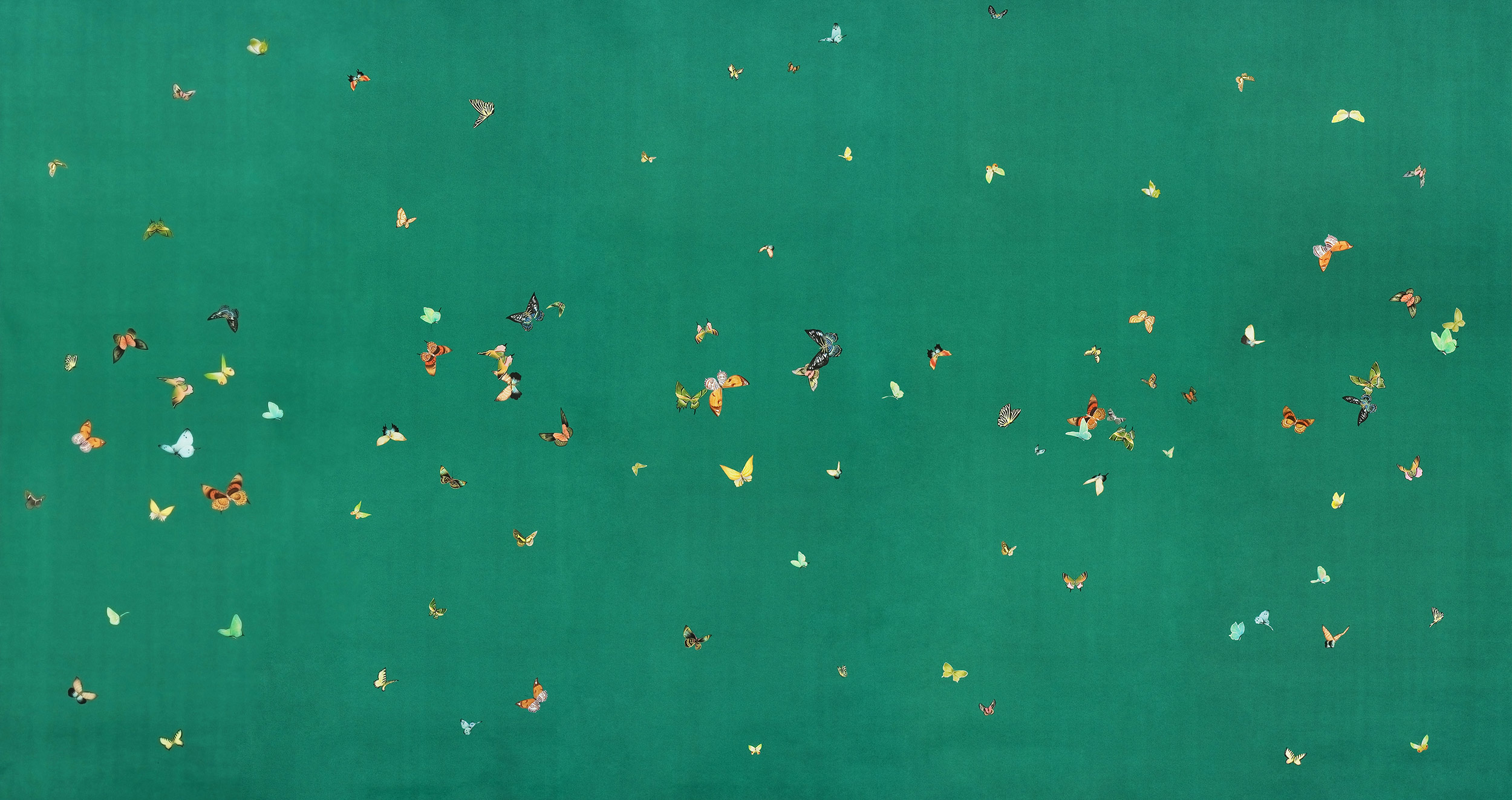 Обои ручная роспись Butterflies Emerald on green dyed paper Обои ручная роспись Butterflies Emerald on green dyed paper - постер Loft-Concept в Челябинске