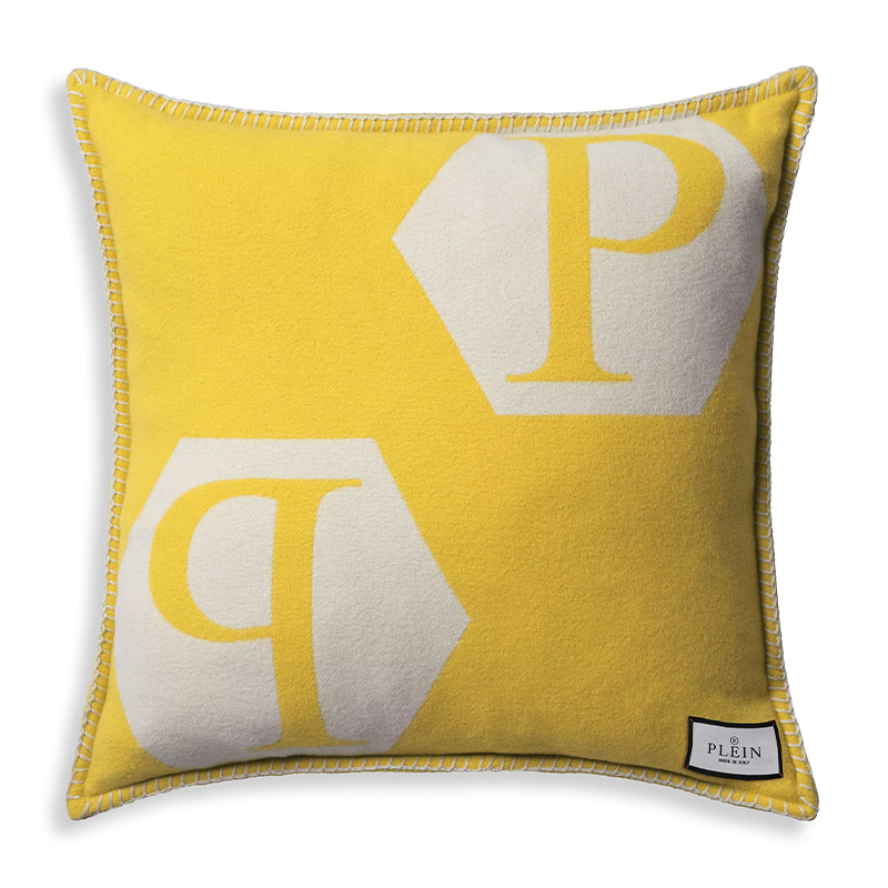 Подушка Philipp Plein Cushion Cashmere Yellow Желтый Белый в Челябинске | Loft Concept 