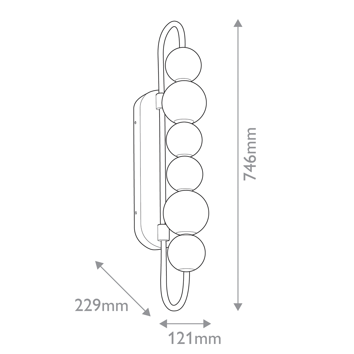 Бра цвета латунь с 6-ю рифлеными плафонами шаровидной формы Alora в Челябинске