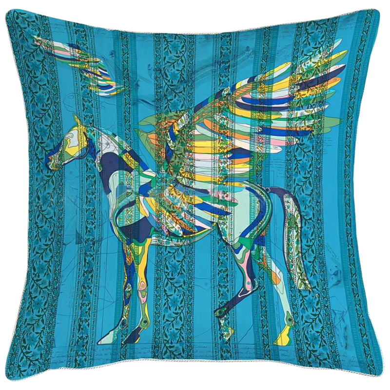 Декоративная подушка Hermes Horse 124 Бирюзовый Синий Желтый Декоративная подушка Hermes Horse 124 Бирюзовый Синий Желтый в Челябинске | Loft Concept