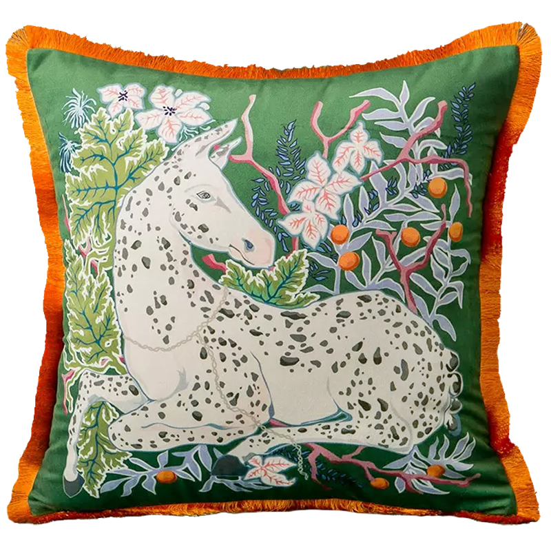 Декоративная подушка Horse on Botanical Green Cushion Мульти Зеленый Декоративная подушка Horse on Botanical Green Cushion Мульти Зеленый в Челябинске | Loft Concept