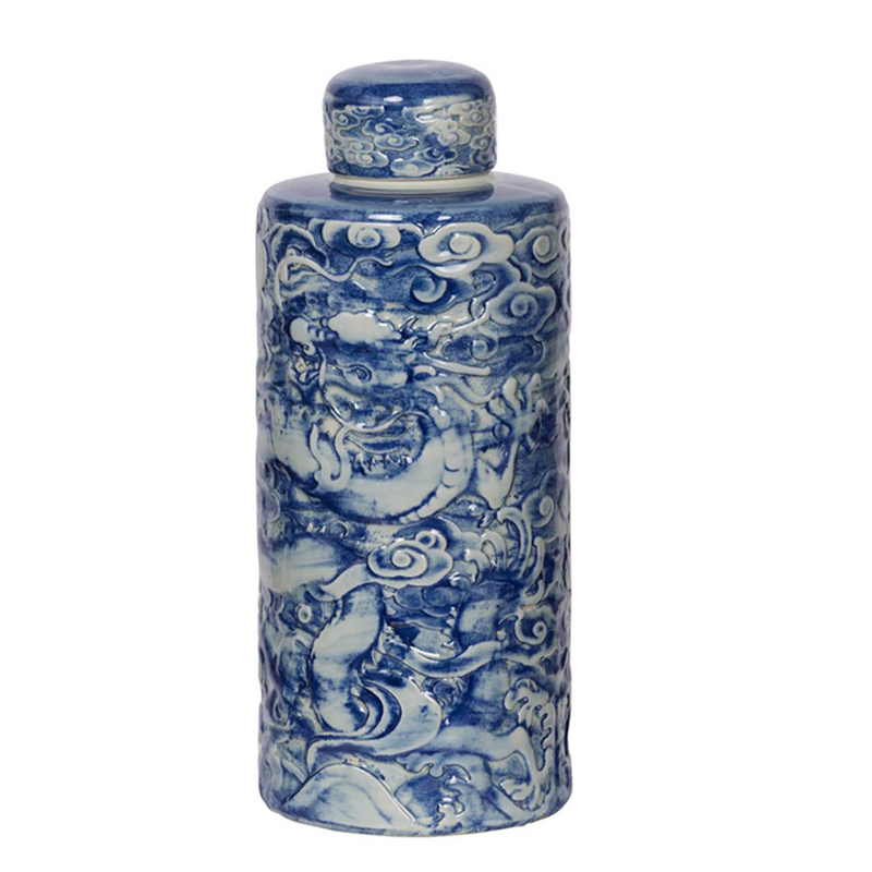 Ваза с крышкой Blue & White Pattern Белый Синий Ваза с крышкой Blue & White Pattern Белый Синий в Челябинске | Loft Concept