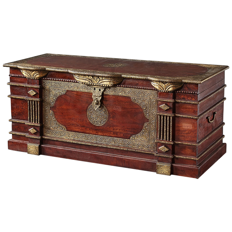 Сундук с латунной чеканкой Tejas Indian Inlaid Chest Коричневый Латунь в Челябинске | Loft Concept 