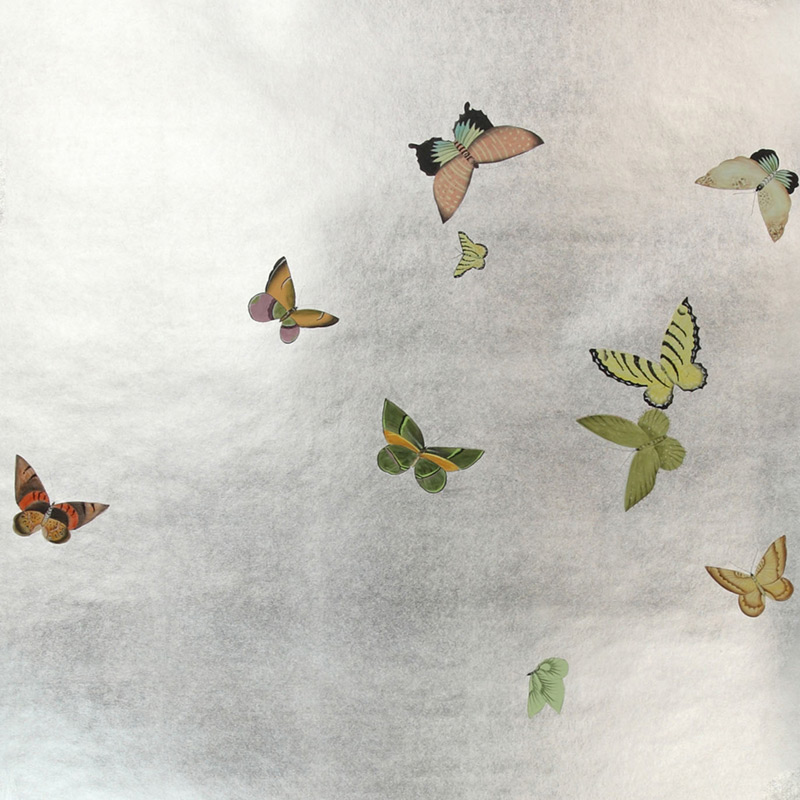Обои ручная роспись Butterflies Emerald on Tarnished Silver gilded paper Обои ручная роспись Butterflies Emerald on Tarnished Silver gilded paper в Челябинске | Loft Concept