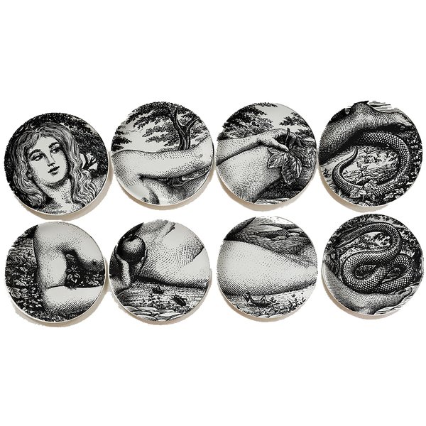 Тарелки FORNASETTI SET OF 8 "EVA" Черный Тарелки FORNASETTI SET OF 8 "EVA" Черный в Челябинске | Loft Concept