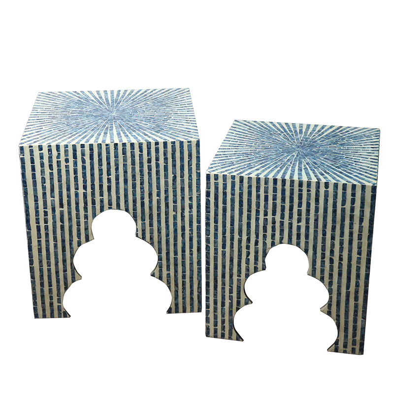 Комплект Приставных Cтолов Bone Inlay Blue из раковин устриц Белый Голубой Комплект Приставных Cтолов Bone Inlay Blue из раковин устриц Белый Голубой в Челябинске | Loft Concept