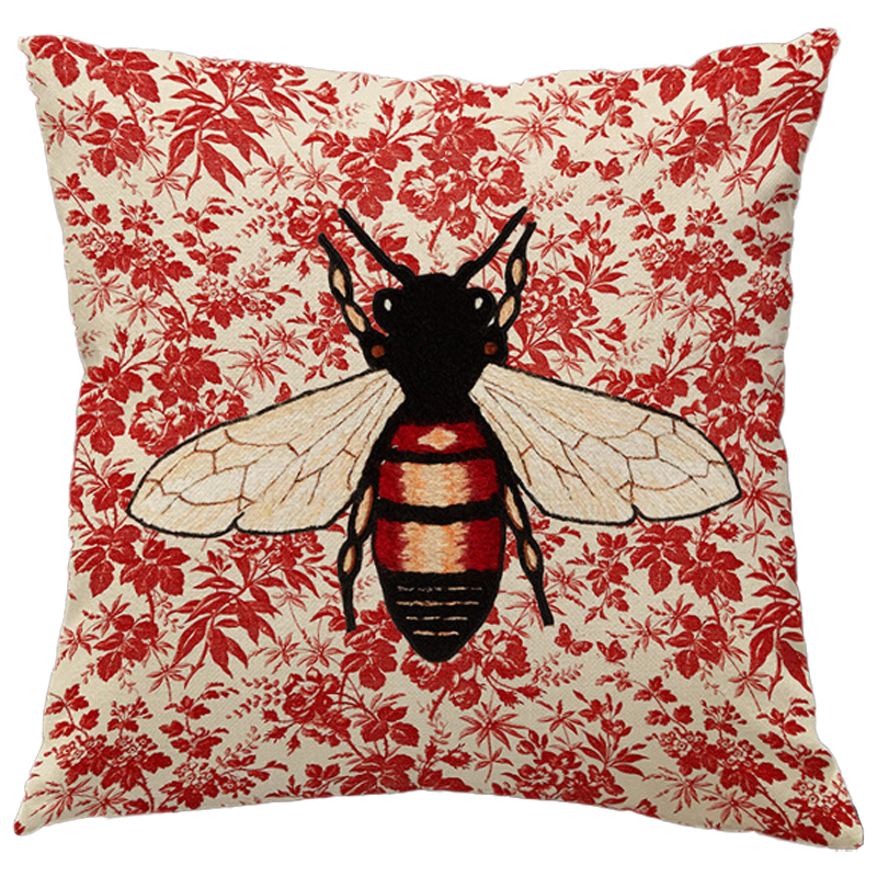 Декоративная подушка Стиль Gucci Bee Красный Бежевый Черный Декоративная подушка Стиль Gucci Bee Красный Бежевый Черный в Челябинске | Loft Concept