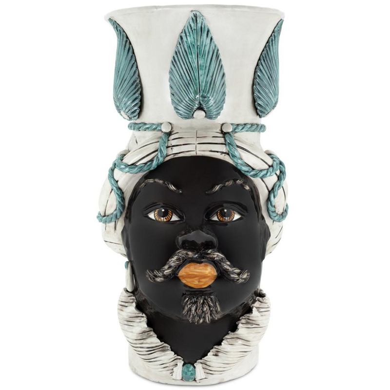 Ваза Vase Moro Man Giant With Leaf Malachite Бежевый Бирюзовый Черный Ваза Vase Moro Man Giant With Leaf Malachite Бежевый Бирюзовый Черный в Челябинске | Loft Concept