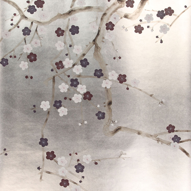 Обои ручная роспись Plum Blossom Lavender on Tarnished Silver gilded paper Обои ручная роспись Plum Blossom Lavender on Tarnished Silver gilded paper в Челябинске | Loft Concept
