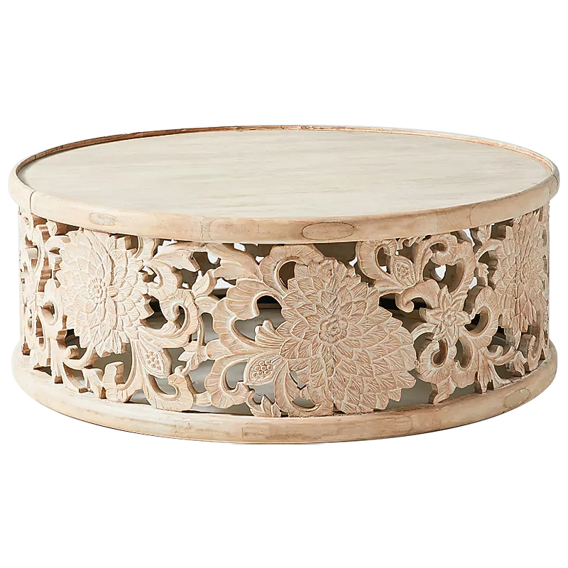 Круглый кофейный стол Handcarved Lotus Round Coffee Table Древесина в Челябинске | Loft Concept 