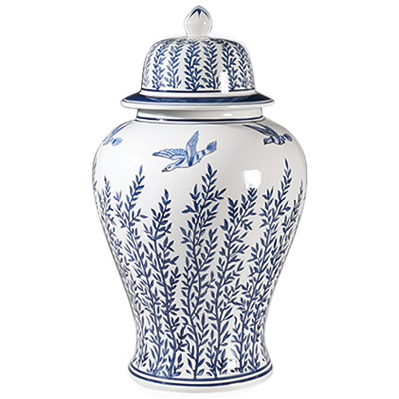 Ваза с крышкой Oriental Blue & White Flying Birds Vase Белый Синий Ваза с крышкой Oriental Blue & White Flying Birds Vase Белый Синий в Челябинске | Loft Concept
