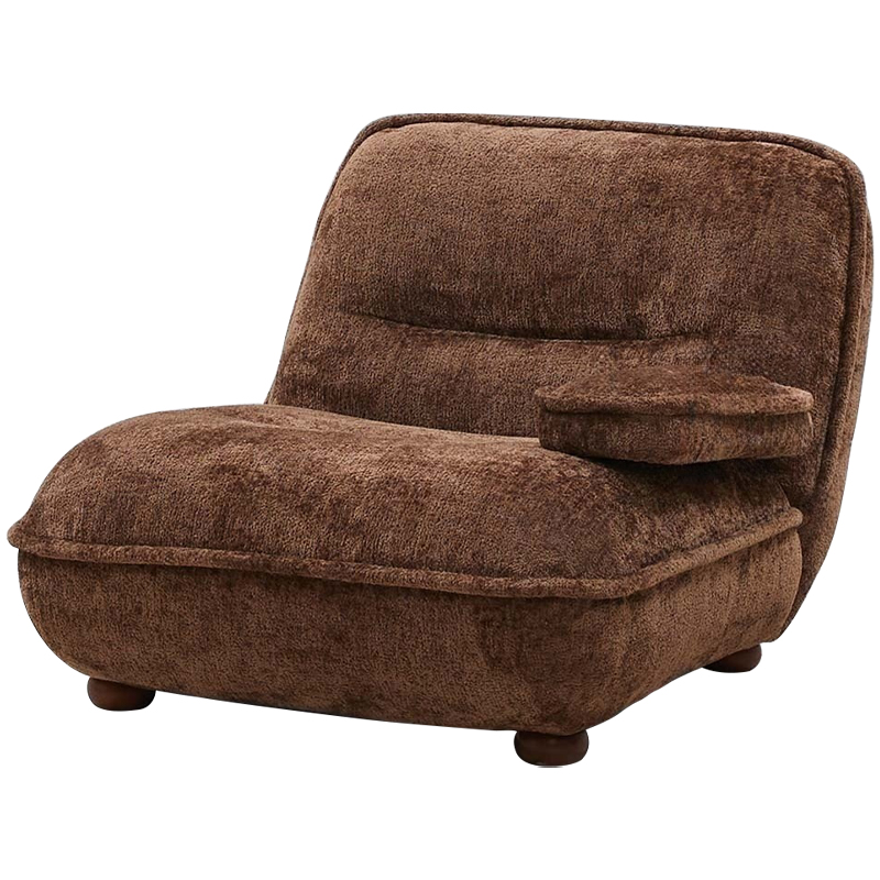 Кресло без подлокотников коричневое ну круглых деревянных ножках Loup Plush Armchair Brown Коричневый Кресло без подлокотников коричневое ну круглых деревянных ножках Loup Plush Armchair Brown Коричневый в Челябинске | Loft Concept