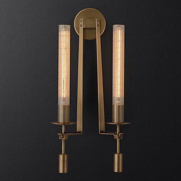 Бра RH FONTANELLE DOUBLE WALL LAMP Латунь Прозрачное Стекло Бра RH FONTANELLE DOUBLE WALL LAMP Латунь Прозрачное Стекло в Челябинске | Loft Concept