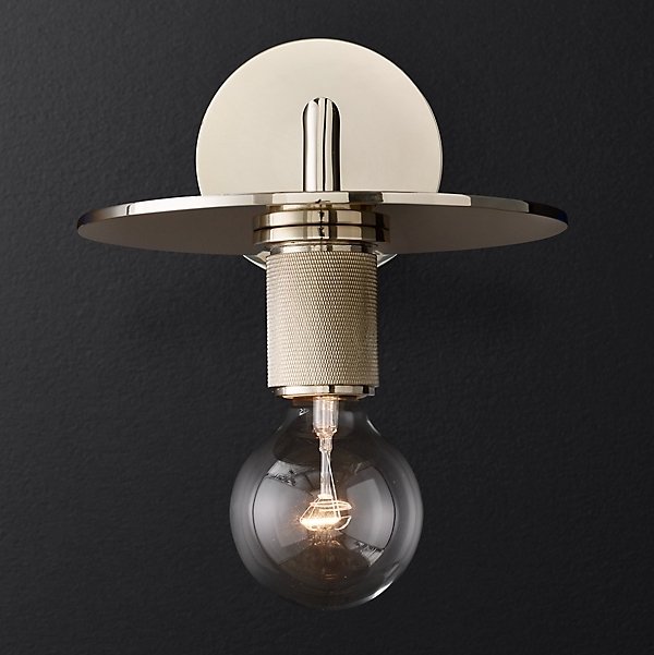 Бра RH Utilitaire Knurled Disk Shade Sconce Silver Никель Бра RH Utilitaire Knurled Disk Shade Sconce Silver Никель в Челябинске | Loft Concept