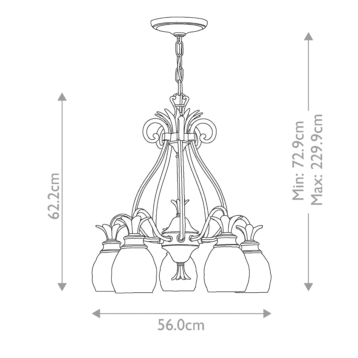 Люстра цвета латунь с 5-ю плафонами из рельефного стекла в форме ананаса Hinkley в Челябинске