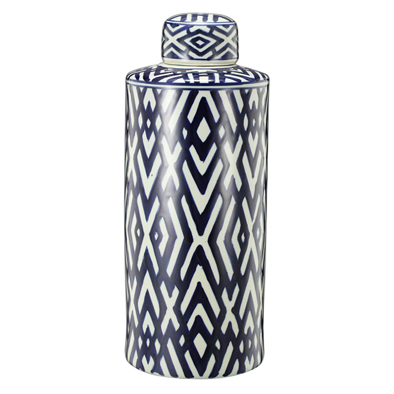 Ваза с крышкой Geometric Pattern 45 Синий Белый Ваза с крышкой Geometric Pattern 45 Синий Белый в Челябинске | Loft Concept