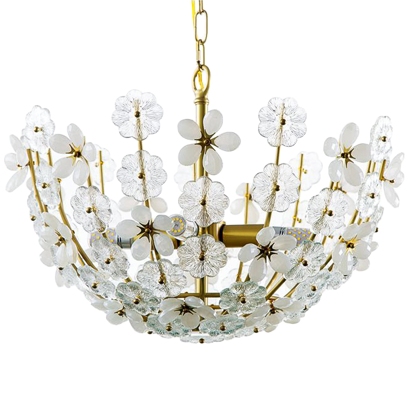 Люстра Glass White Flowers Chandelier Латунь Прозрачное Стекло Белый Люстра Glass White Flowers Chandelier Латунь Прозрачное Стекло Белый в Челябинске | Loft Concept