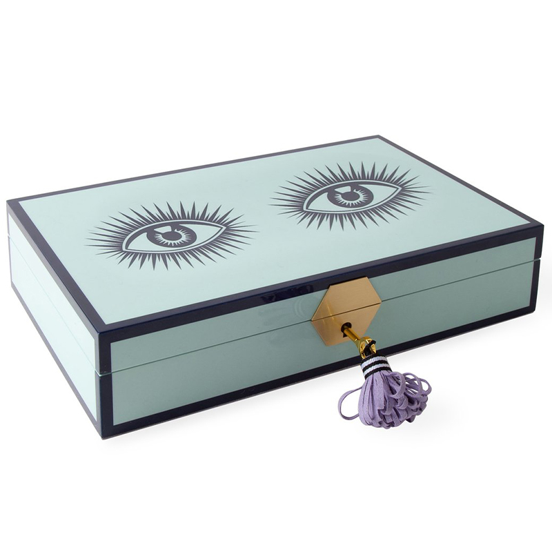 Шкатулка LE WINK LACQUER JEWELRY BOX  Jonathan Adler Мятный Сиреневый Темно-синий в Челябинске | Loft Concept 