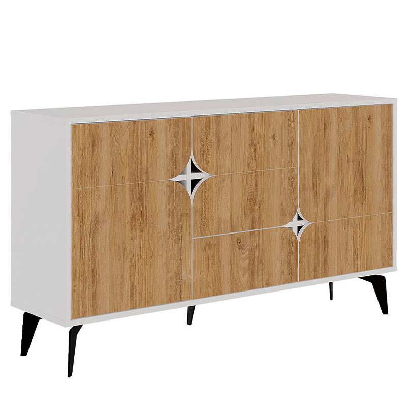 Комод с 3-мя дверцами и выдвижным ящиком цвета светлый дуб SPARK CONSOLE WHITE Белый Светлый дуб Комод с 3-мя дверцами и выдвижным ящиком цвета светлый дуб SPARK CONSOLE WHITE Белый Светлый дуб в Челябинске | Loft Concept