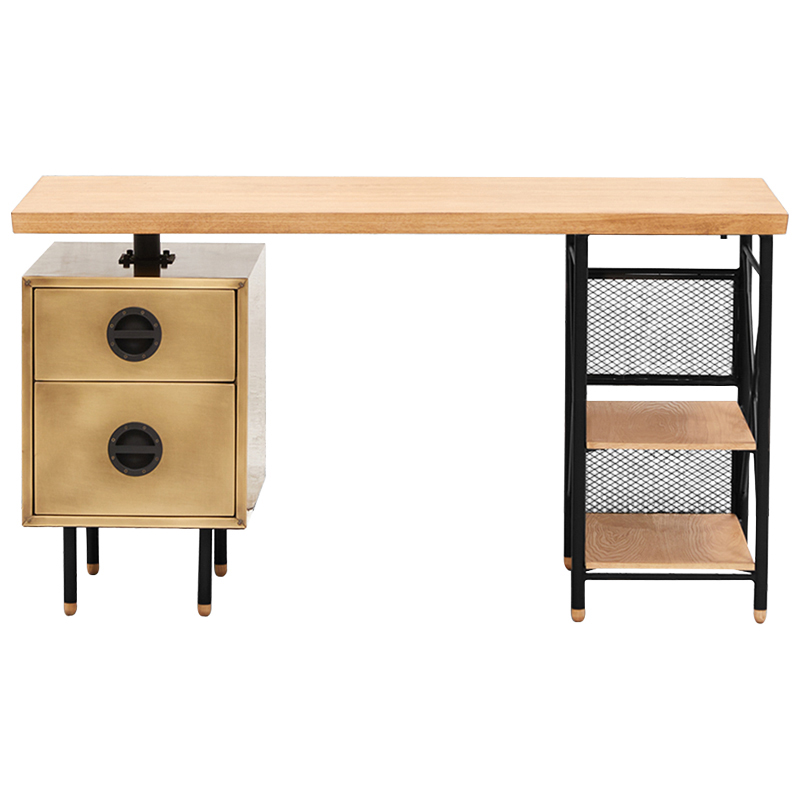 Рабочий стол Roffe Desk Черный Латунь Древесина в Челябинске | Loft Concept 
