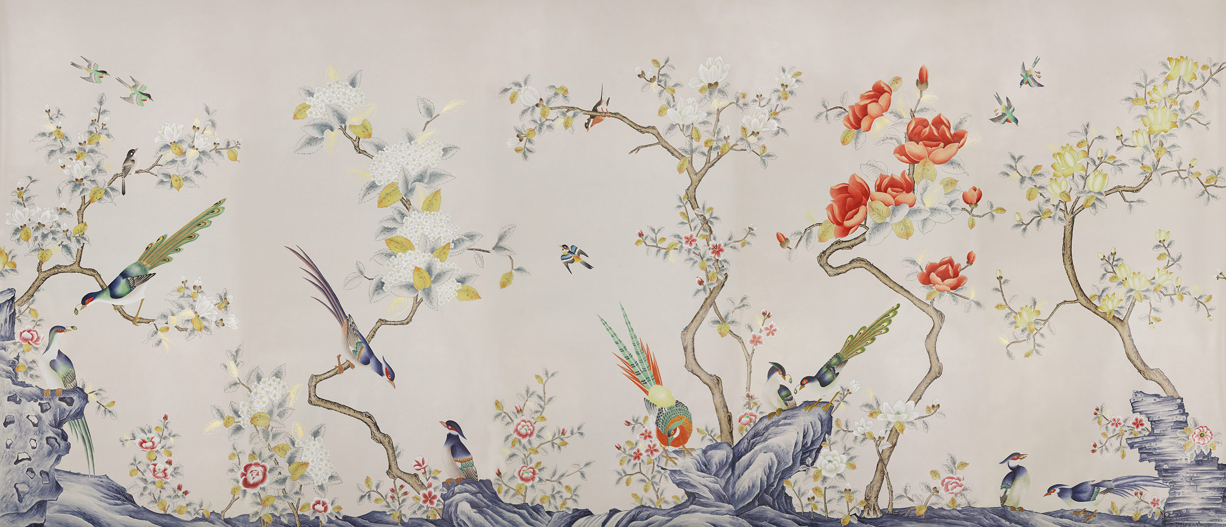 Обои ручная роспись Japanese Garden Colourway SC-252 on grey dyed paper Обои ручная роспись Japanese Garden Colourway SC-252 on grey dyed paper - постер Loft-Concept в Челябинске