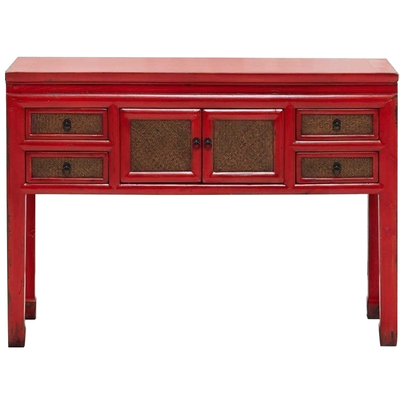 Деревянная консоль в китайском стиле с ящиками и дверцами красная Chinese Console Table Красный Коричневый Деревянная консоль в китайском стиле с ящиками и дверцами красная Chinese Console Table Красный Коричневый в Челябинске | Loft Concept
