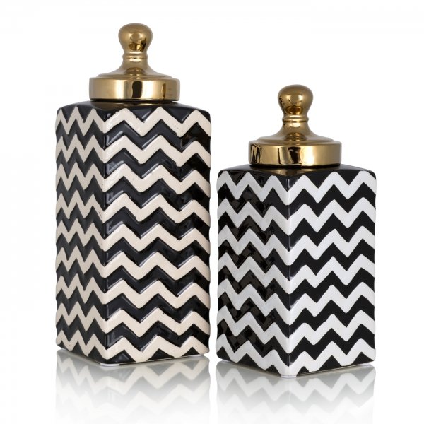 Ваза c крышкой Black&White Zigzag Черно-белый Золотой Ваза c крышкой Black&White Zigzag Черно-белый Золотой в Челябинске | Loft Concept