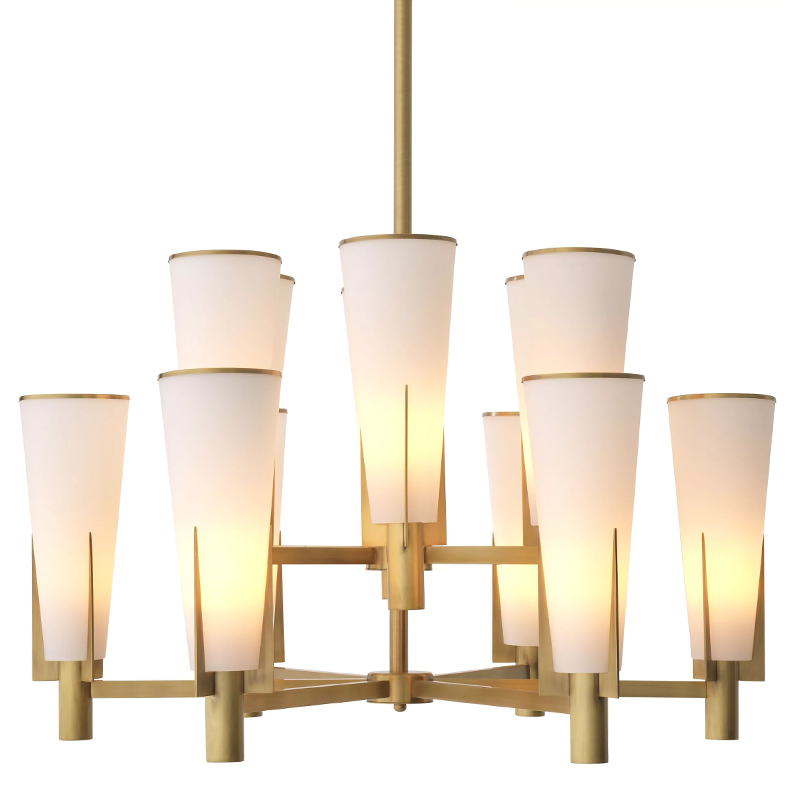 Люстра Eichholtz Dino Chandelier Double Латунь Белое матовое стекло Люстра Eichholtz Dino Chandelier Double Латунь Белое матовое стекло в Челябинске | Loft Concept