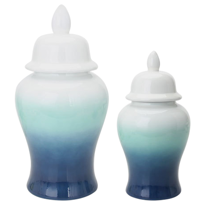 Ваза с крышкой White Turquoise Gradient Vase Белый Бирюзовый Ваза с крышкой White Turquoise Gradient Vase Белый Бирюзовый в Челябинске | Loft Concept