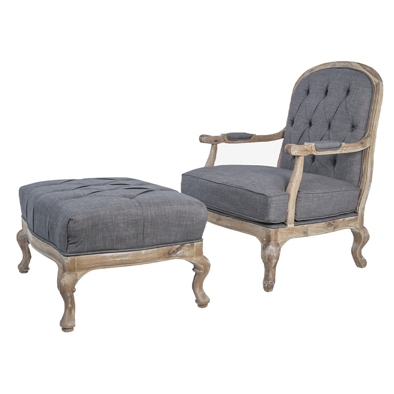 Кресло с пуфом с мягкой обивкой из льна Edward Armchair grey Серый Коричневый Кресло с пуфом с мягкой обивкой из льна Edward Armchair grey Серый Коричневый в Челябинске | Loft Concept