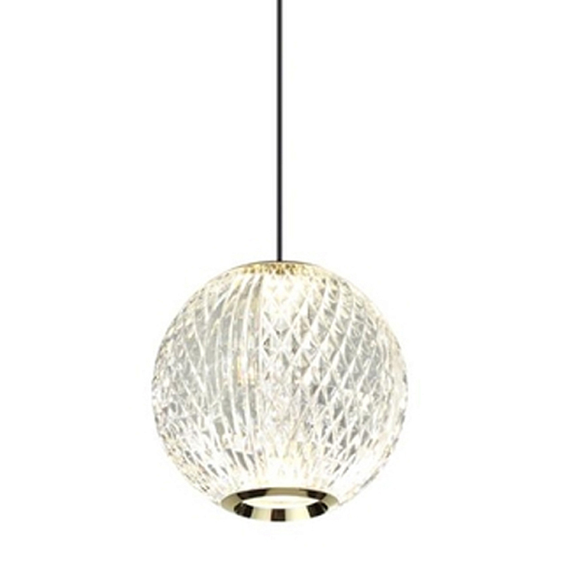 Подвесной светильник с прозрачным рифленым плафоном в форме шара Crystal Globule Золотой Прозрачный Хром в Челябинске | Loft Concept 