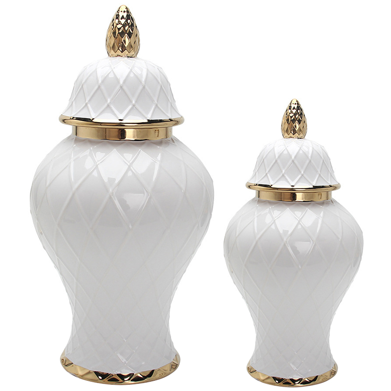 Ваза с крышкой White Rhombus Pattern Vase Белый Золотой Ваза с крышкой White Rhombus Pattern Vase Белый Золотой в Челябинске | Loft Concept