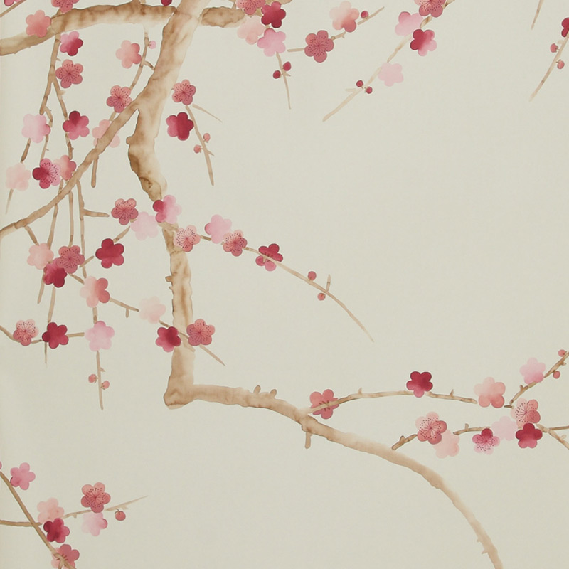 Обои ручная роспись Plum Blossom Blossom on Satin Grey dyed silk  в Челябинске | Loft Concept 
