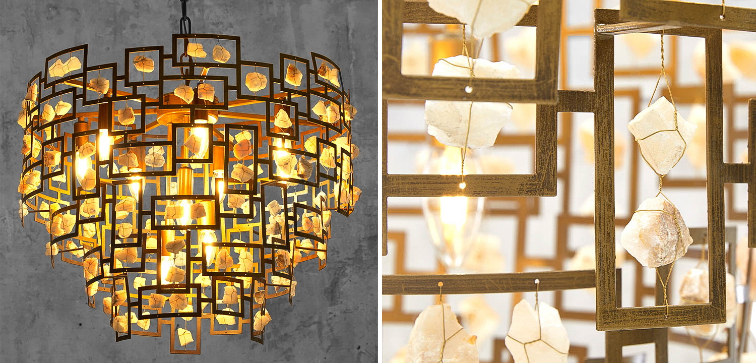 Люстра металлическая с подвесками из камня Maze Stones Chandelier 52 - фото