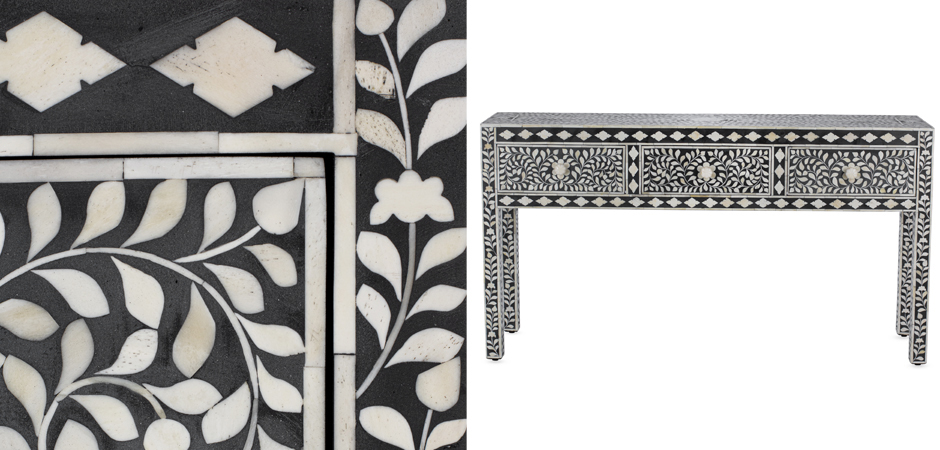 Консоль черный орнамент отделка кость BONE INLAY CONSOL TABLE 3 DRAWER Консоль черный орнамент отделка кость BONE INLAY CONSOL TABLE 3 DRAWER - Loft-Concept в Челябинске