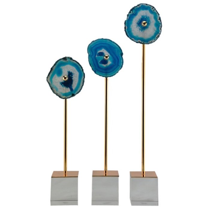 Комплект из 3-х статуэток AGATE DESIGN blue Синий Золотой Комплект из 3-х статуэток AGATE DESIGN blue Синий Золотой в Челябинске | Loft Concept
