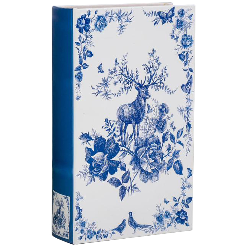 Шкатулка-книга с сейфом Deer and Blue Flowers Book Box Белый Синий Шкатулка-книга с сейфом Deer and Blue Flowers Book Box Белый Синий в Челябинске | Loft Concept