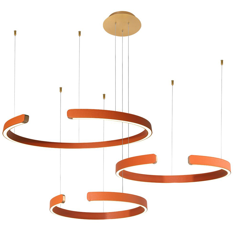 Люстра Half Ring 3 orange leather Оранжевый Золотой Люстра Half Ring 3 orange leather Оранжевый Золотой в Челябинске | Loft Concept