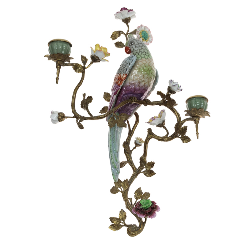 Подсвечник настенный Colorful Flowers and Parrot R Бронза Мульти в Челябинске | Loft Concept 
