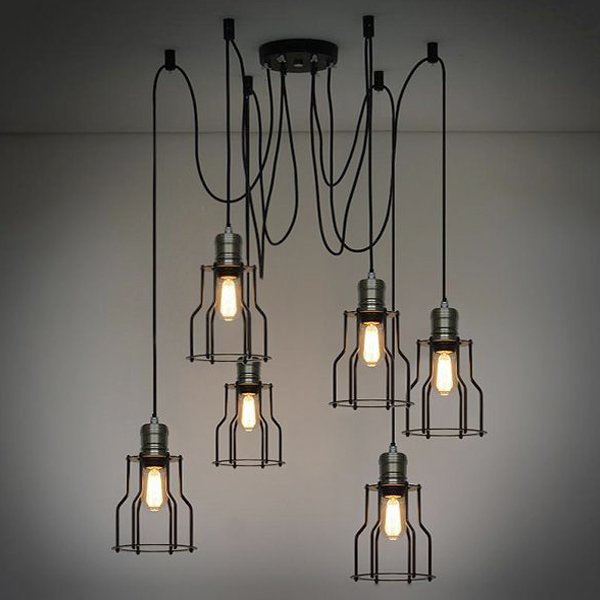Люстра Loft Industrial 6 wire Cage Filament Pendant Бронза Черный матовый Люстра Loft Industrial 6 wire Cage Filament Pendant Бронза Черный матовый в Челябинске | Loft Concept