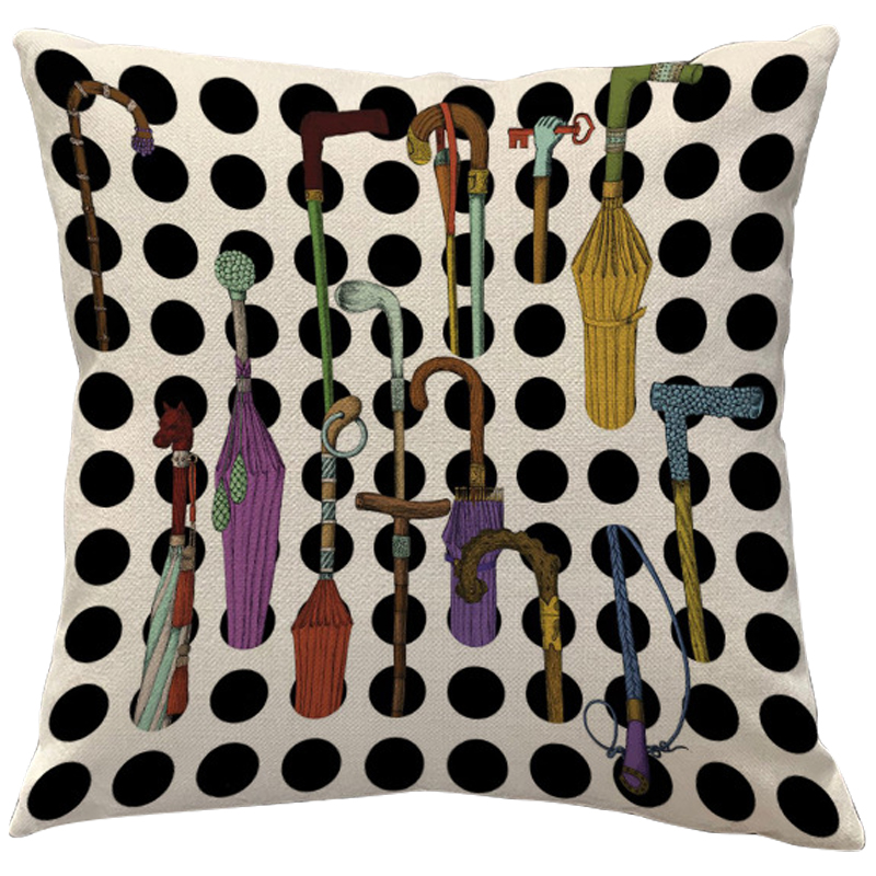 Декоративная подушка Fornasetti Umbrellas And Canes Черно-белый Мульти Декоративная подушка Fornasetti Umbrellas And Canes Черно-белый Мульти в Челябинске | Loft Concept