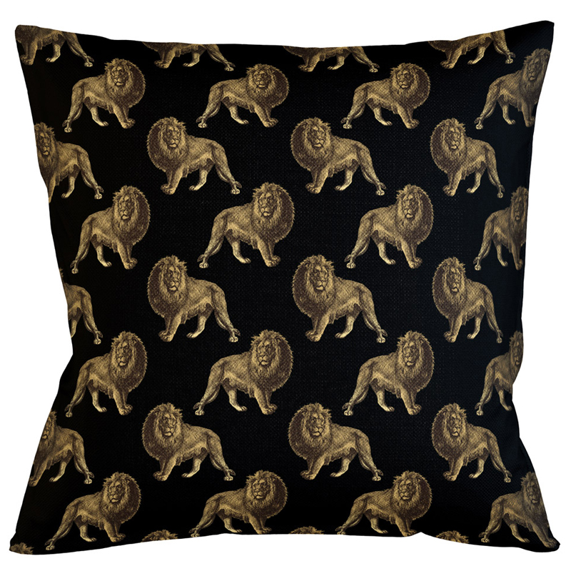Декоративная подушка с узором из львов Home Safari Black Черный Коричневый Декоративная подушка с узором из львов Home Safari Black Черный Коричневый в Челябинске | Loft Concept
