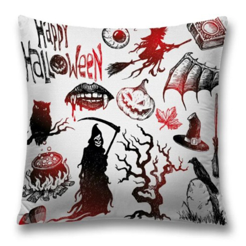 Подушка Happy Halloween Белый Черный Красный Подушка Happy Halloween Белый Черный Красный в Челябинске | Loft Concept