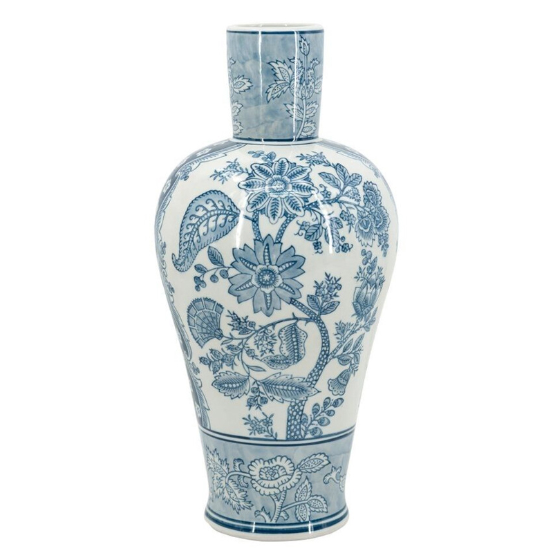 Ваза с голубым цветочным рисунком 43 см Blue & White Ornament Белый Голубой Ваза с голубым цветочным рисунком 43 см Blue & White Ornament Белый Голубой в Челябинске | Loft Concept