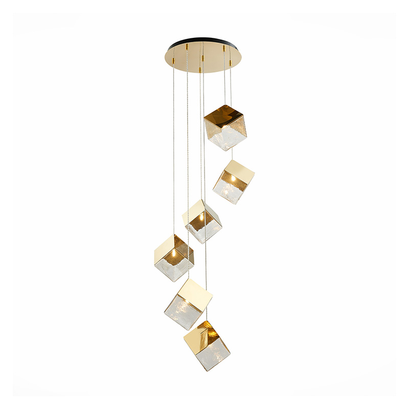 Потолочная люстра Pyrite Chandelier gold cube 6 Золотой Прозрачный Потолочная люстра Pyrite Chandelier gold cube 6 Золотой Прозрачный в Челябинске | Loft Concept